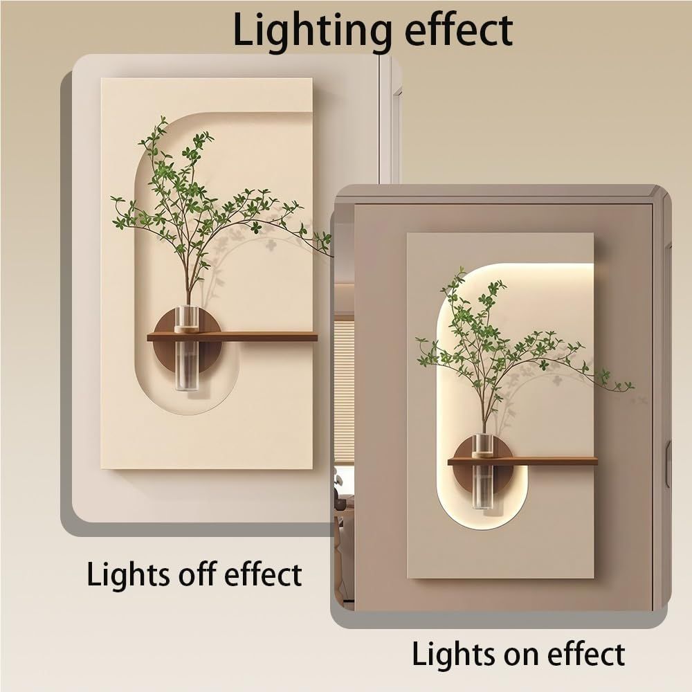 Modern LED Wall Vase Decor with Wooden Shelf | Luxury Nordic Wall Art