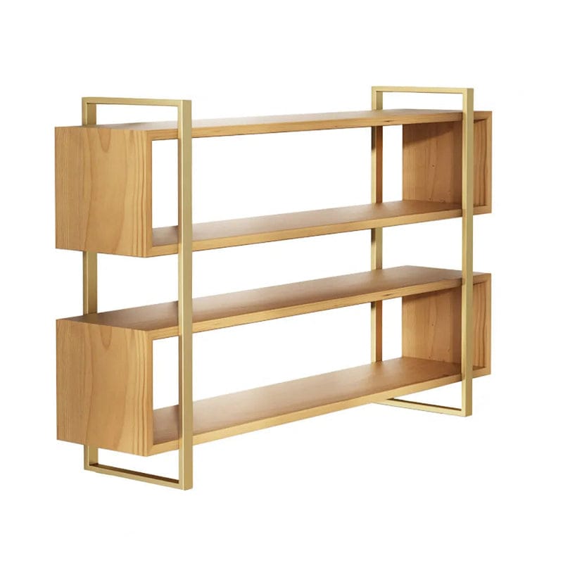 4-Tier Wooden Wall Shelf with Gold Metal Frame – Modern Floating Display Rack