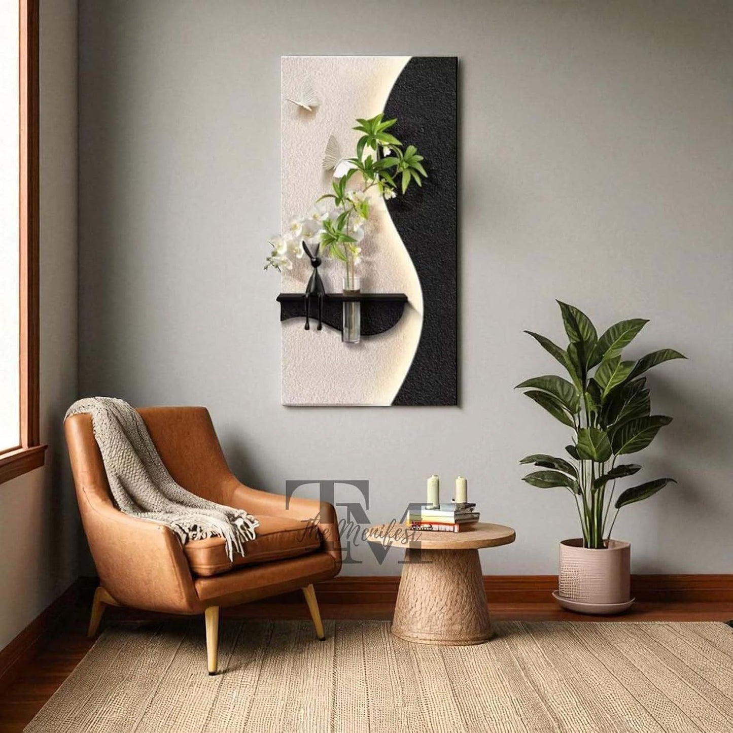 Modern LED Wall Shelf with Glass Vase Holder – Artistic Decorative Wall Panel