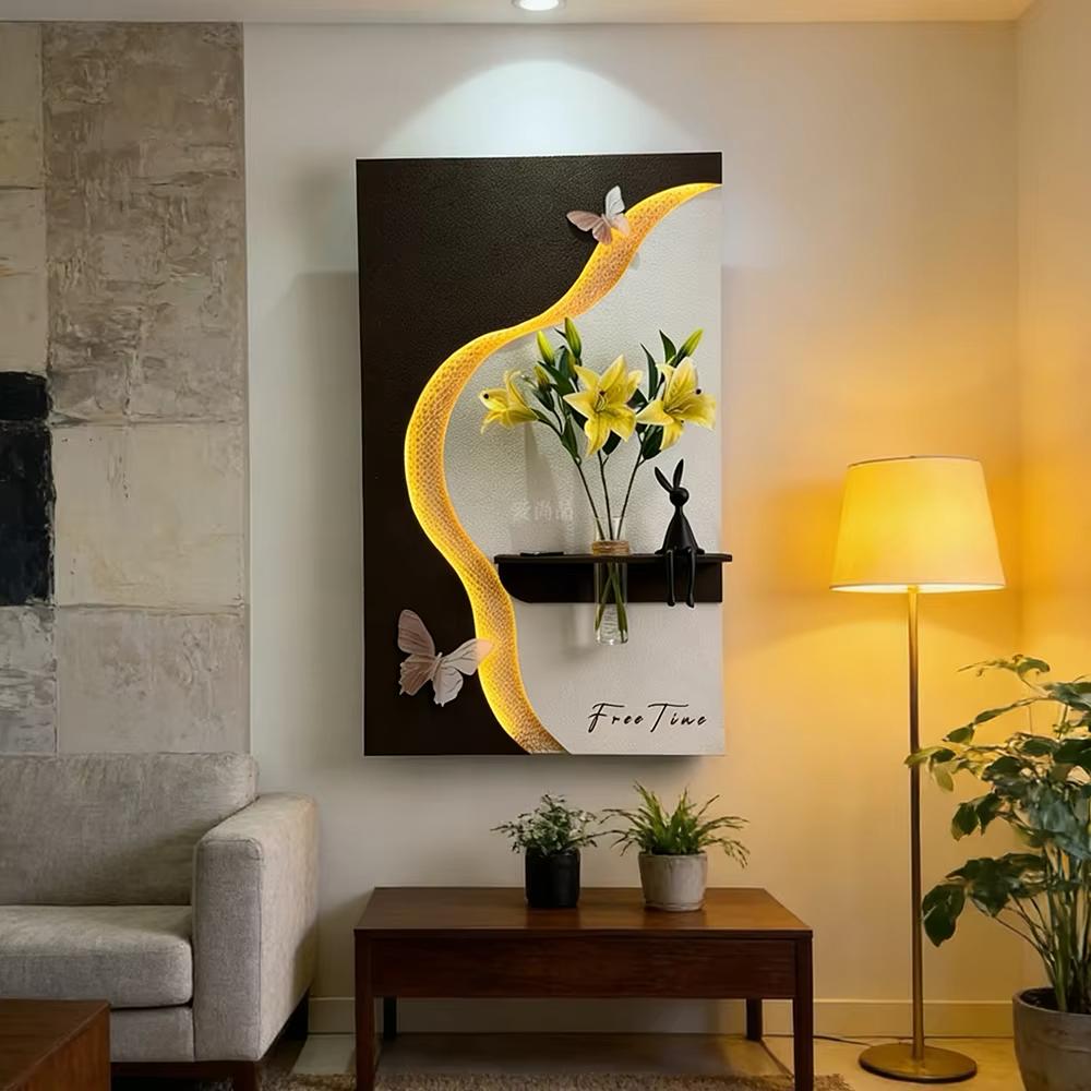 Luxury LED Wall Art Shelf with Vase Holder | Modern Illuminated Decorative Wall Panel | Contemporary Entryway & Living Room Décor