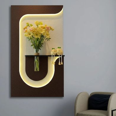 Modern LED Wall Art Shelf with Vase Holder | Luxury Illuminated Decorative Wall Panel | Contemporary Floating Shelf Décor