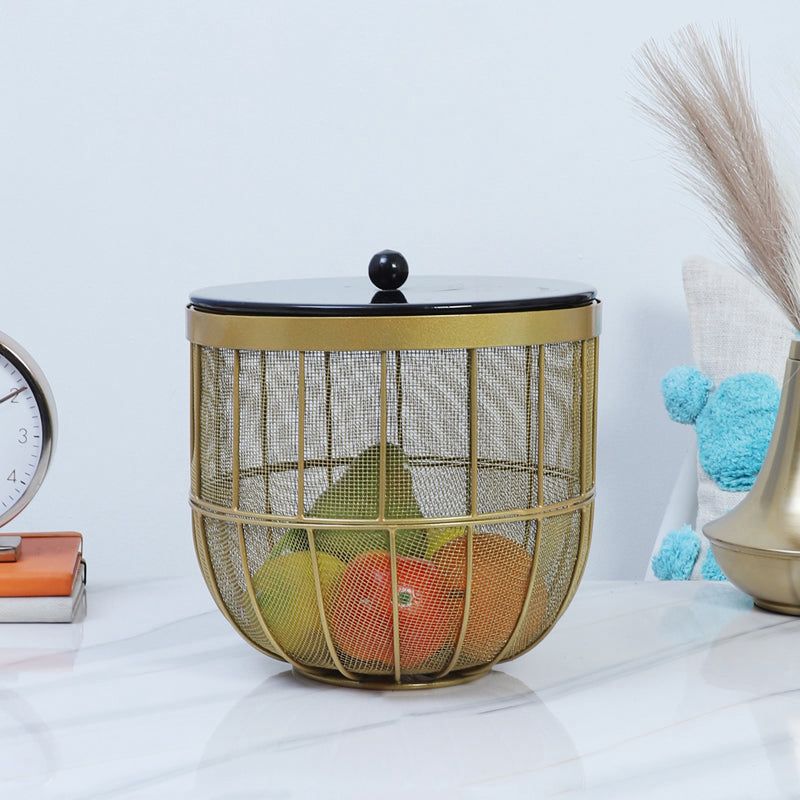 Luxury Gold Mesh Storage Basket with Lid – 25 cm