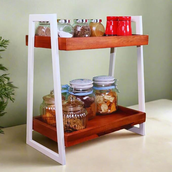 2-Tier Kitchen Counter Organizer Shelf – Wooden & Metal Storage Rack