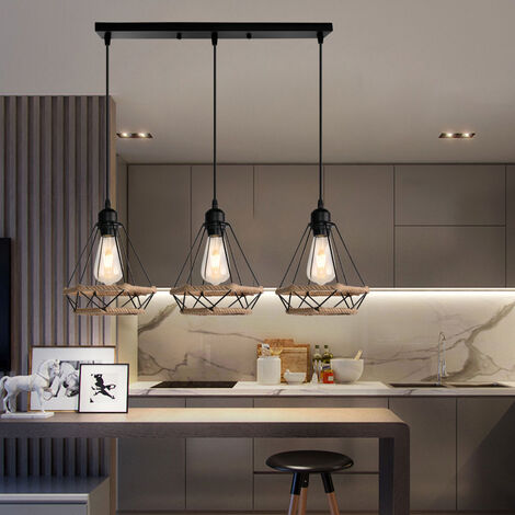 Industrial 3-Light Pendant Hanging Lamp with Rope Design – Modern Ceiling Light Fixture