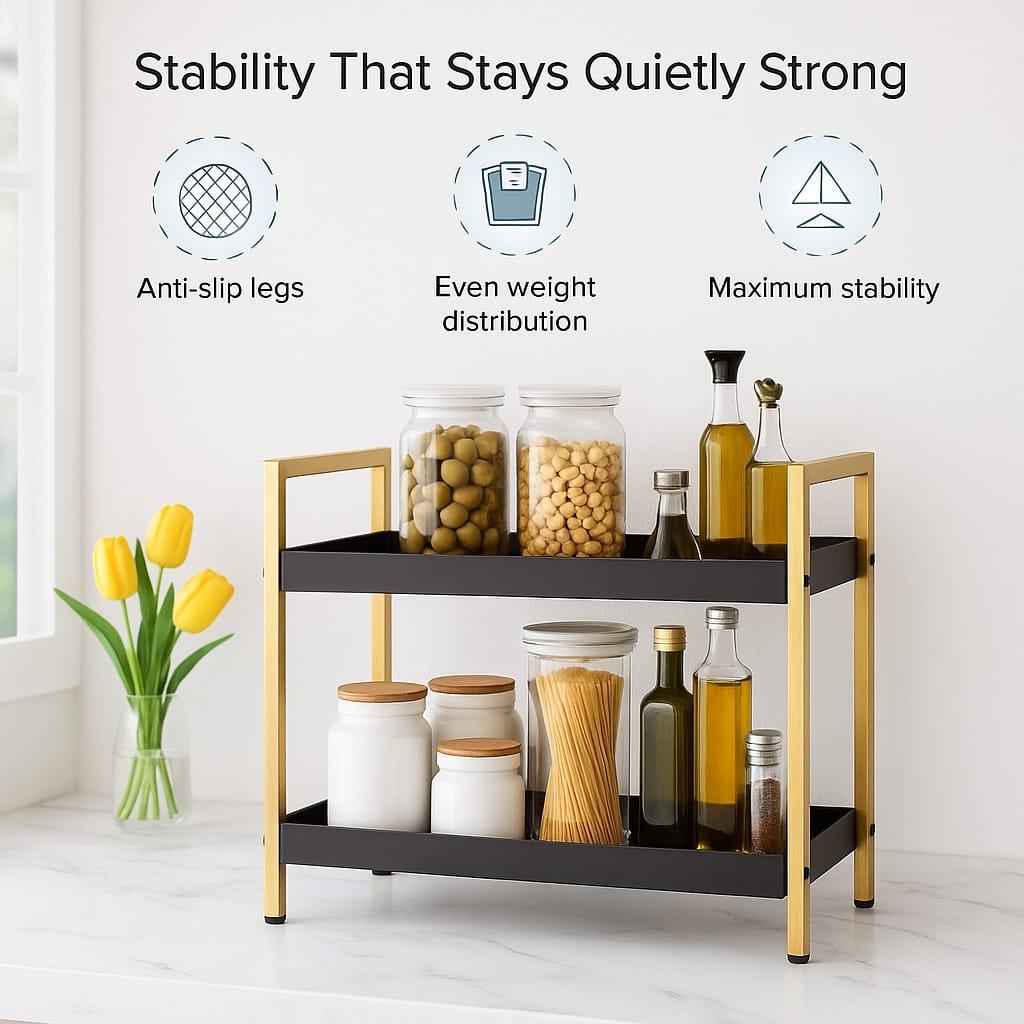 Modern 2-Tier Metal Storage Rack – Kitchen Counter Organizer