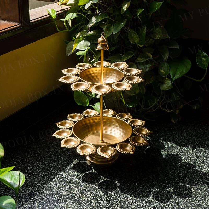 2-Tier Decorative Metal Urli with Diya Holders | Luxury Festive Candle Stand for Home Décor