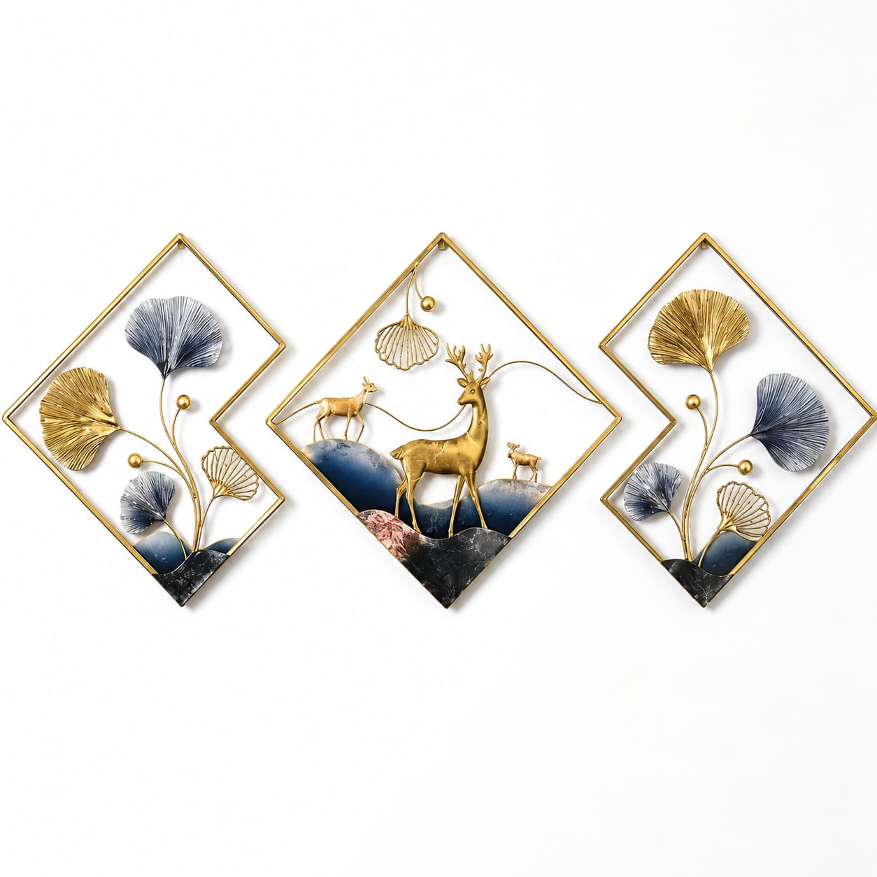 3-Piece Golden Deer Metal Wall Art | Modern Decorative Wall Hanging (42 x 19 Inches)