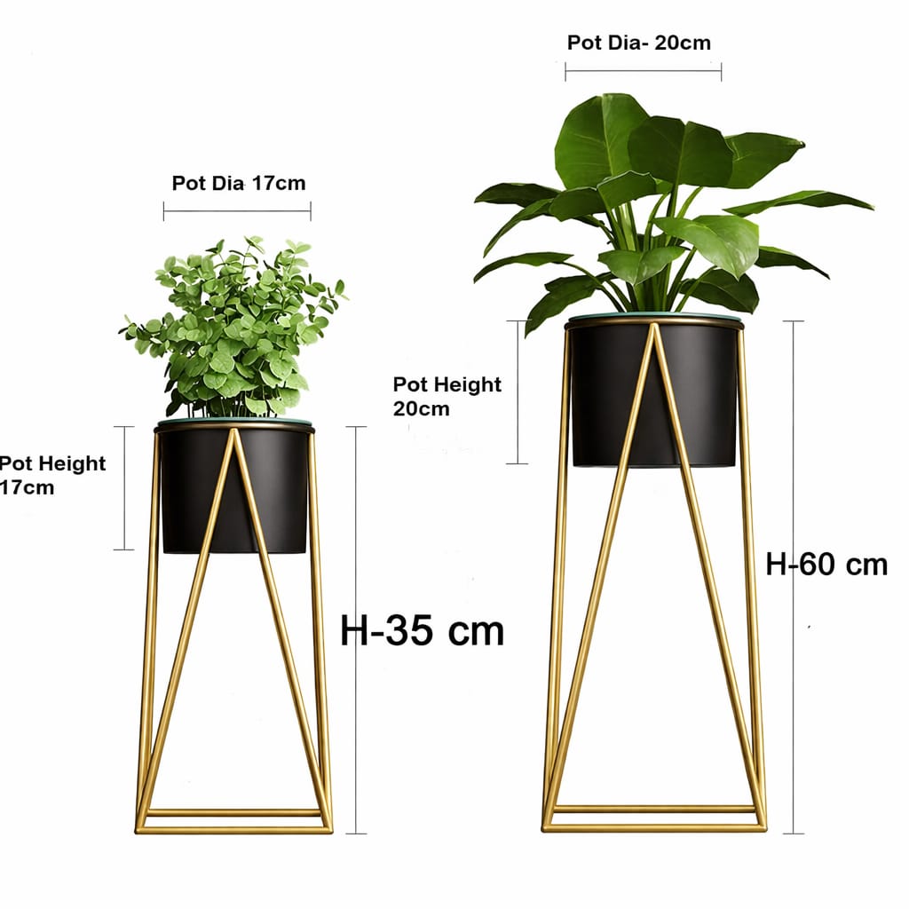 Urban Contrast Planter Stand Set – Black & Gold Finish
