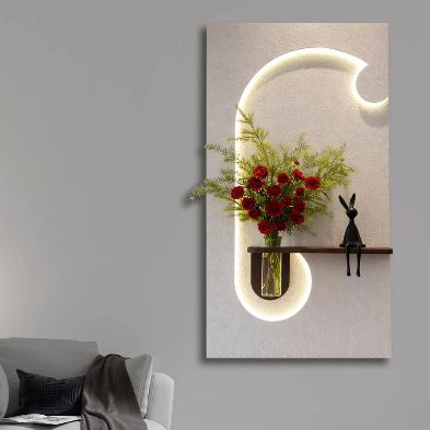 Modern LED Wall Art Shelf with Vase Holder | Luxury Illuminated Decorative Wall Panel | Contemporary Floating Shelf for Home Décor