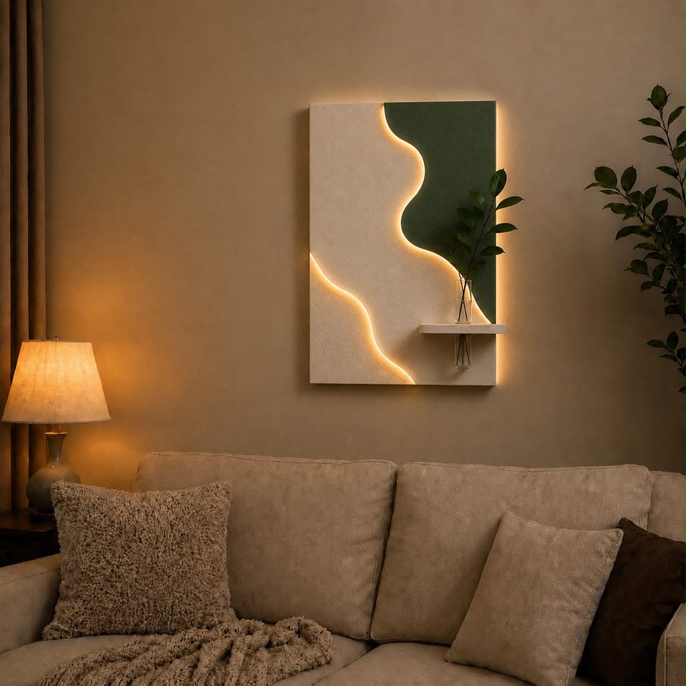 Modern Abstract LED Wall Decor with Vase Shelf | Contemporary Minimalist Wall Art