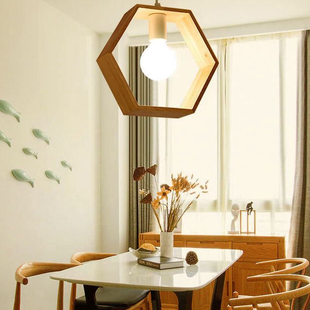 Modern Wooden Geometric Pendant Light – 3-Light Hanging Ceiling Lamp