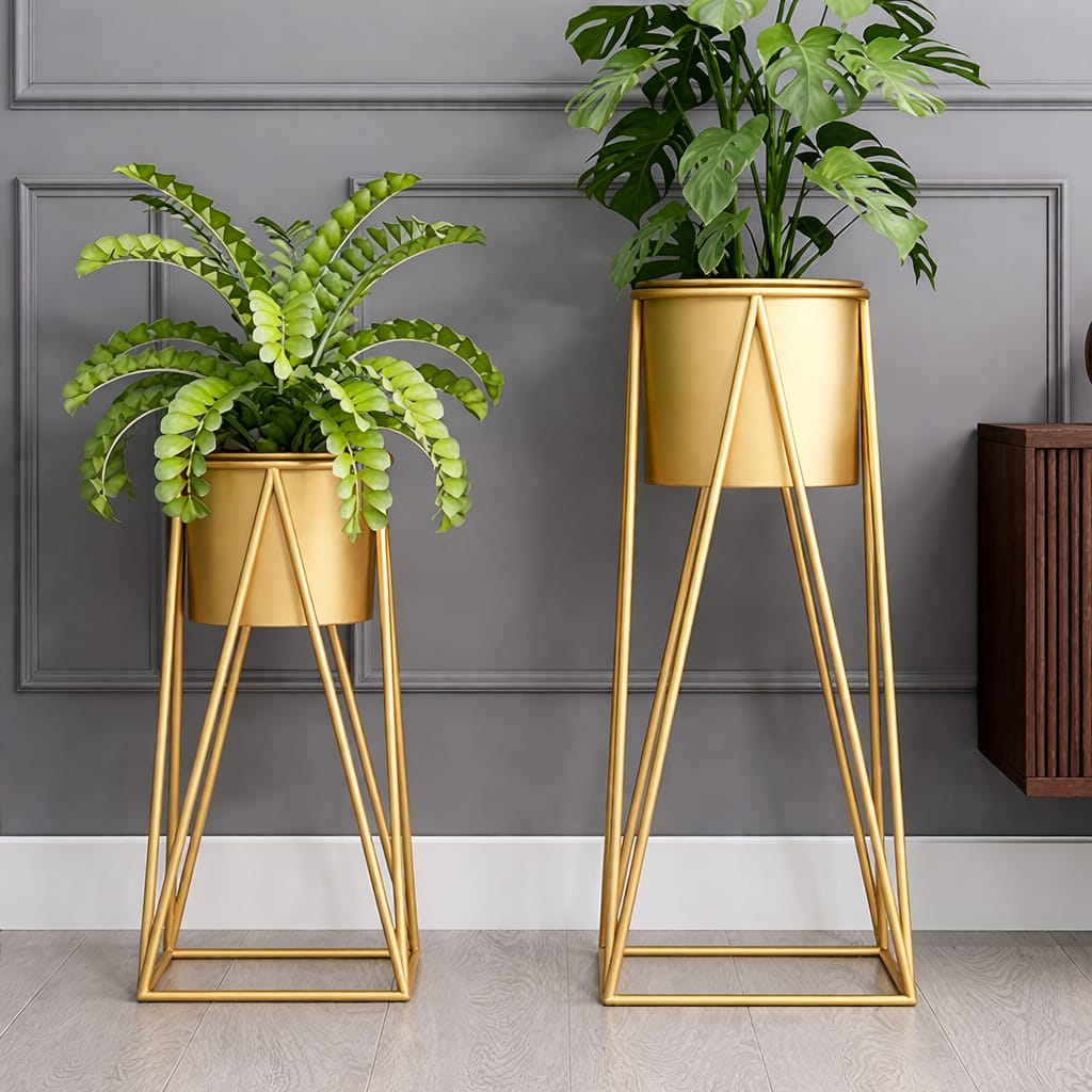 Aura Gold Metal Plant Stand (Set of 2) – Elegant Home Decor