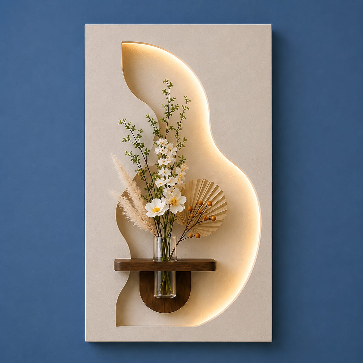 Luxury LED Wall Art Shelf with Vase Holder | Modern Illuminated Decorative Wall Panel | Contemporary Entryway & Living Room Décor