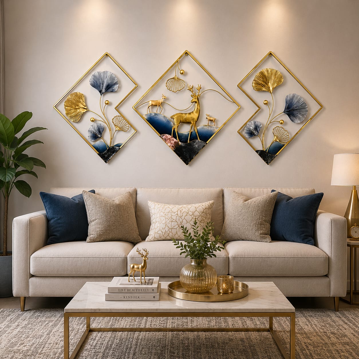 3-Piece Golden Deer Metal Wall Art | Modern Decorative Wall Hanging (42 x 19 Inches)