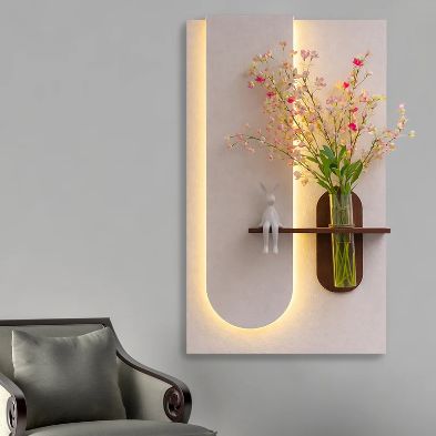 Modern LED Wall Art Shelf with Glass Vase Holder | Luxury Illuminated Floating Shelf | Decorative Wall Panel for Home Décor