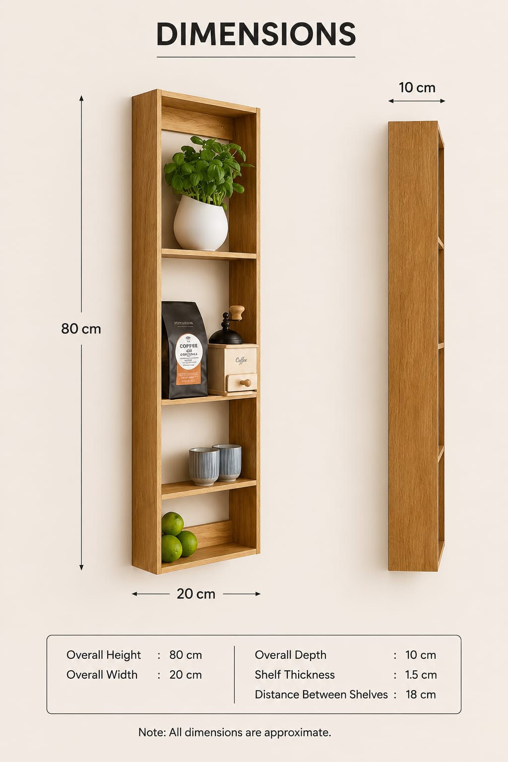 Slim Wooden Wall Shelf Organizer for Kitchen & Living Room | Modern Floating Storage Rack