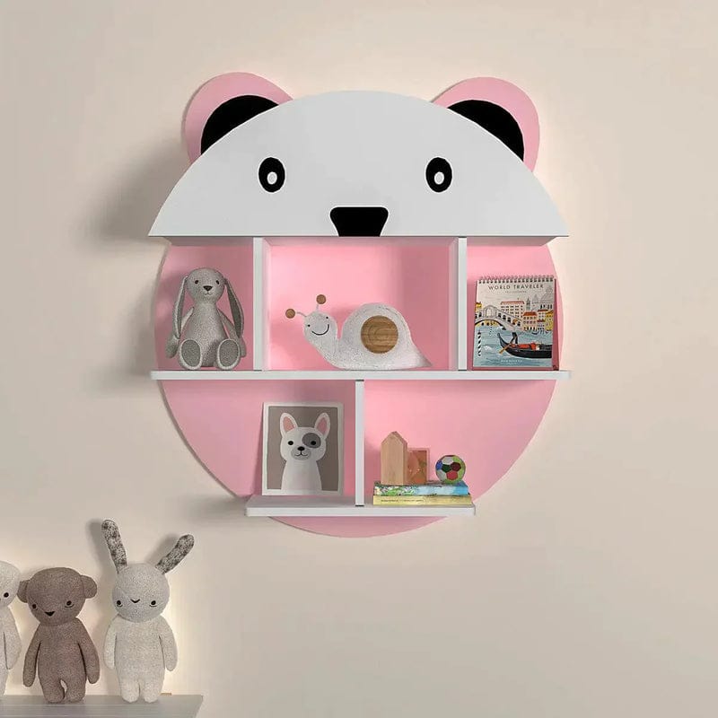 Cute Bear Shape Kids Wall Shelf – Cartoon Wooden Floating Storage Rack for Nursery & Bedroom