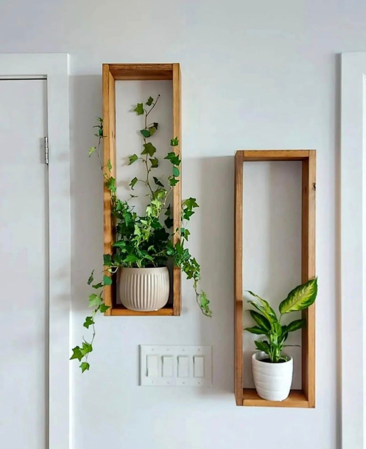 Modern Wooden Wall Plant Shelf Set – Vertical Box Frame Planter Display (Set of 2)