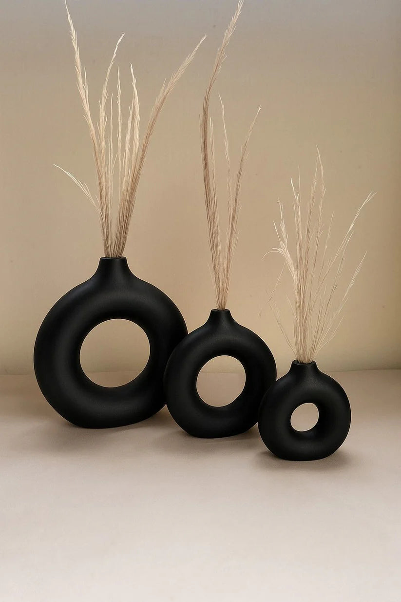 Modern Black Donut Ceramic Vase Set (3 Pieces)