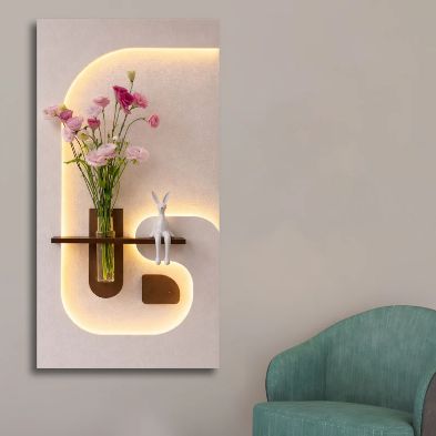 Modern LED Wall Art Shelf with Vase Holder | Decorative Illuminated Wall Panel | Luxury Wall Mounted Home Décor