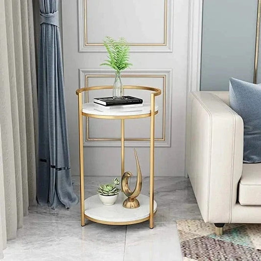 Premium Metallic Stand Two Layer Wooden Side Table