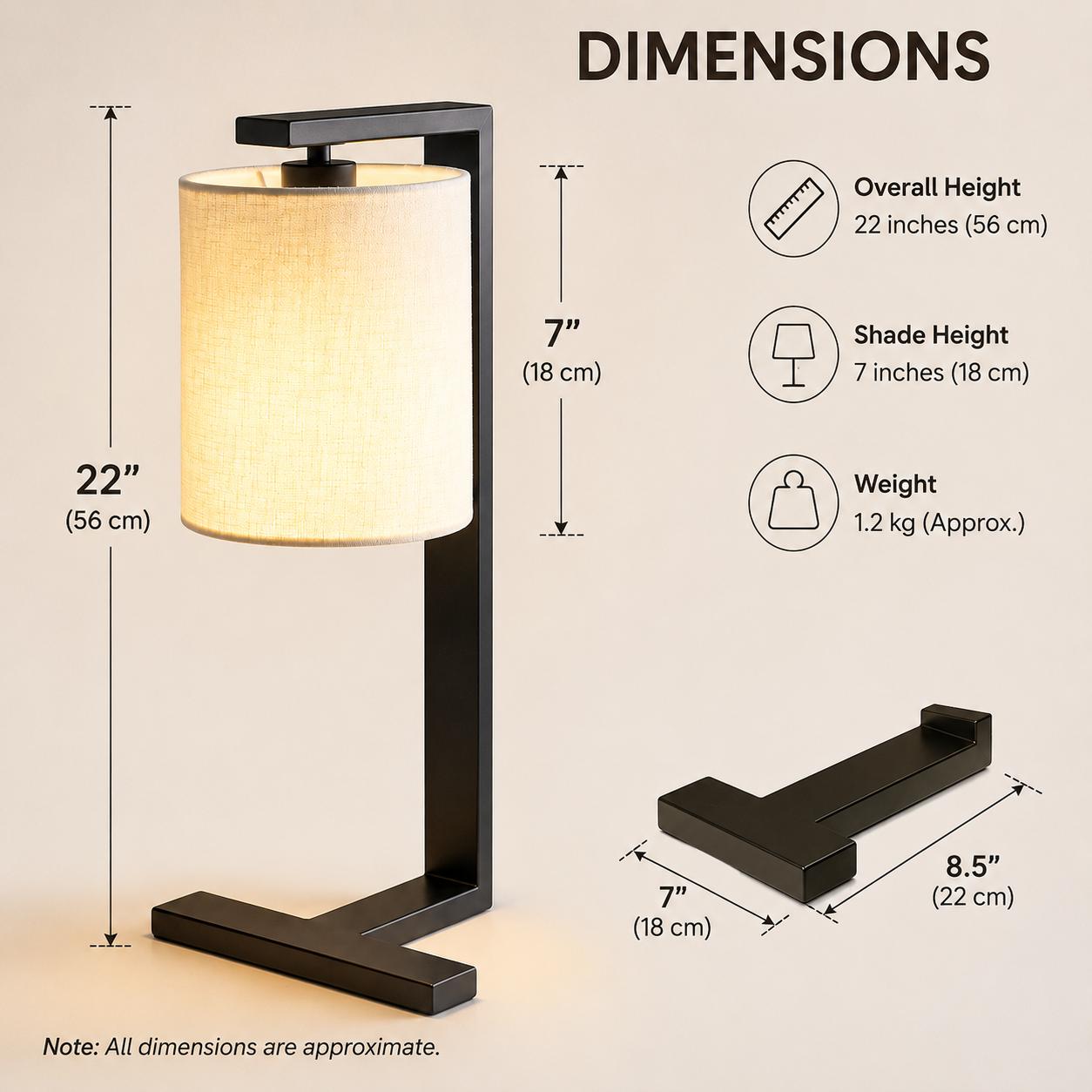 Modern Black Metal Table Lamp with Fabric Shade – Minimalist Bedside & Living Room Lamp