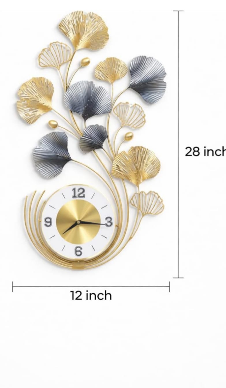 Golden Leaf Metal Wall Clock