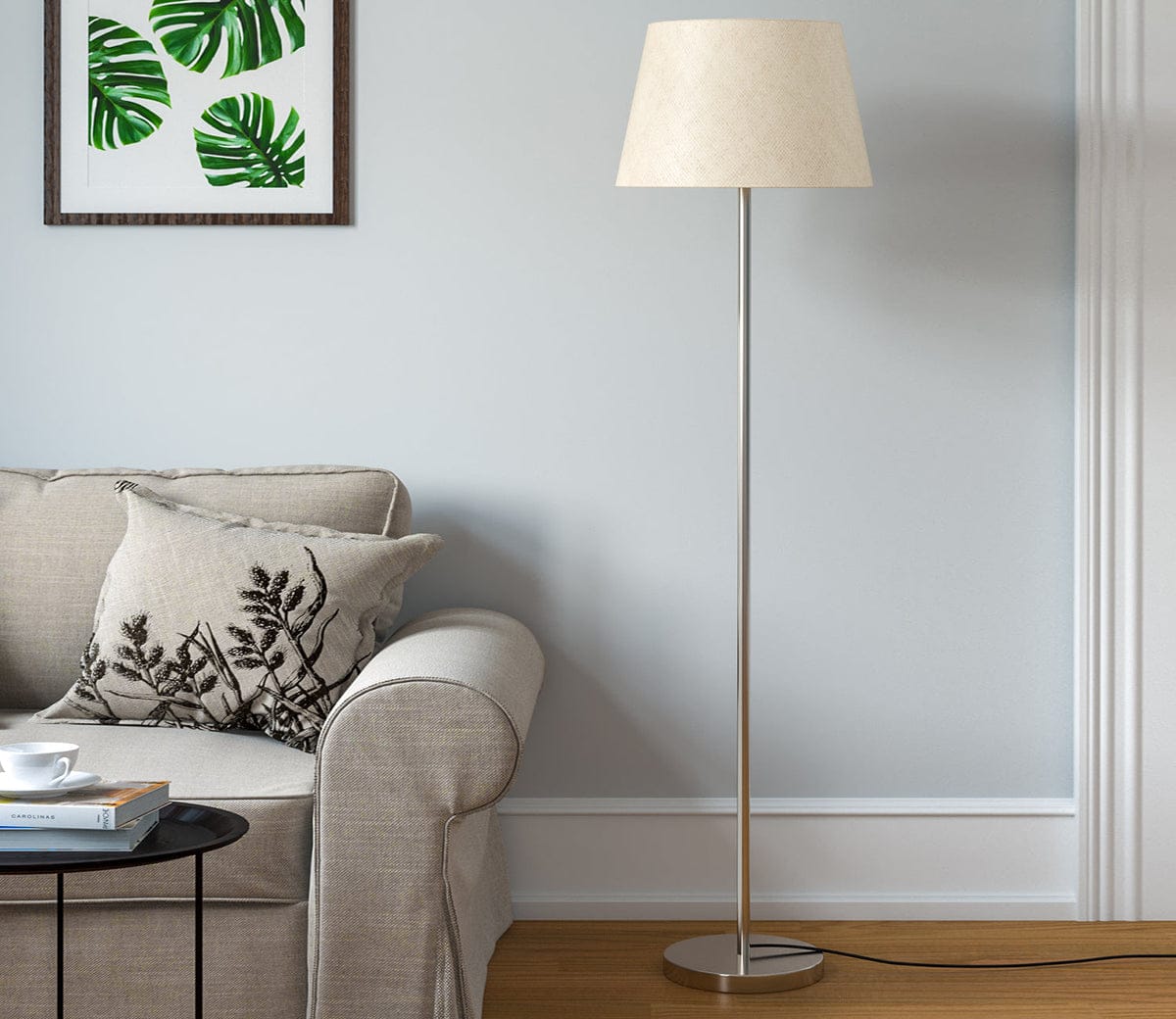 Modern Artistic Gold Metal Finish Sleek White Color Floor Lamp
