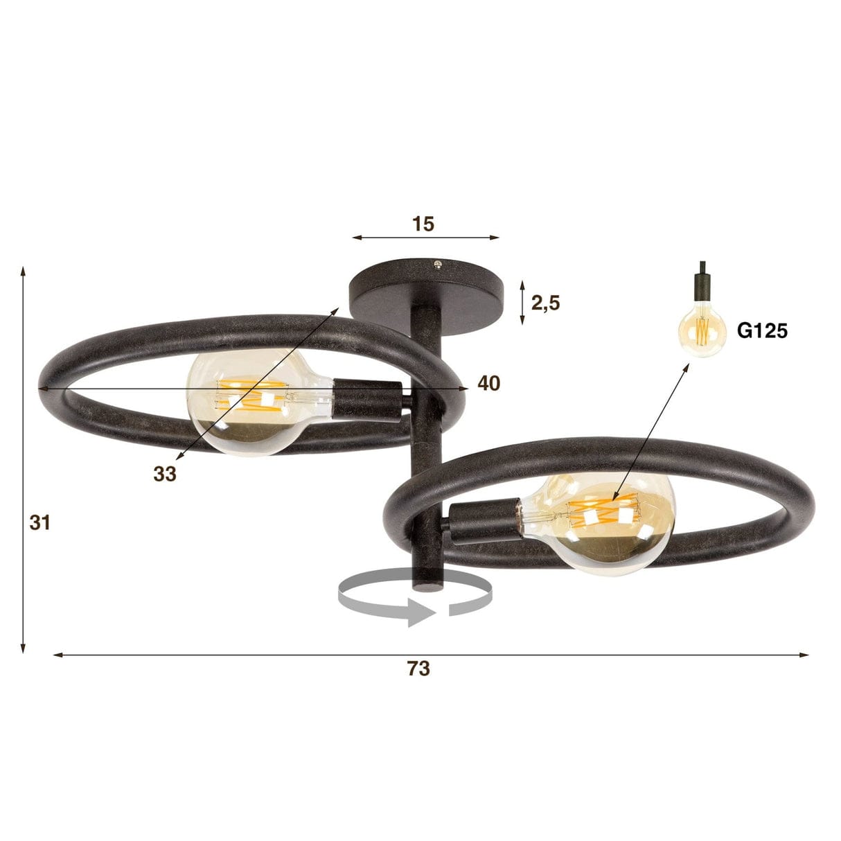 Modern Rotating 2-Light Ceiling Lamp – Industrial Ring Design Decorative Ceiling Light
