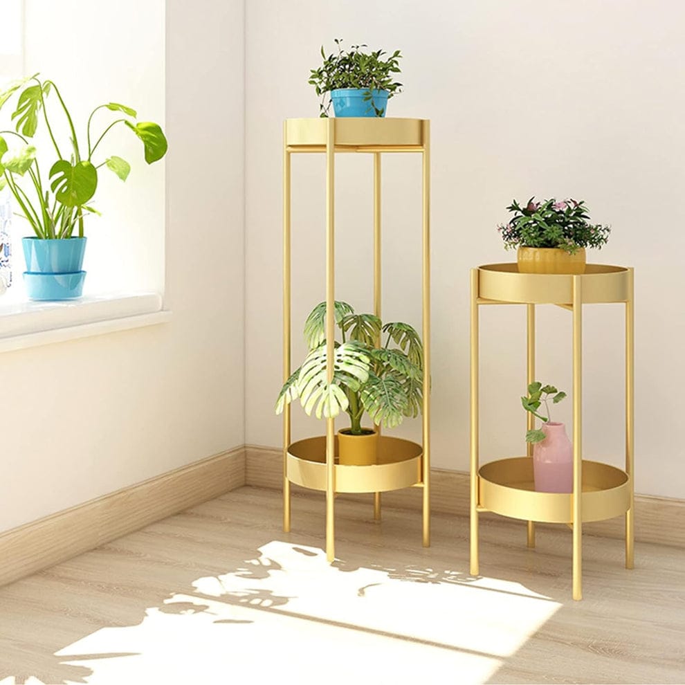 Modern metal floor flower stands stand with planter set of 2 ( Golden)