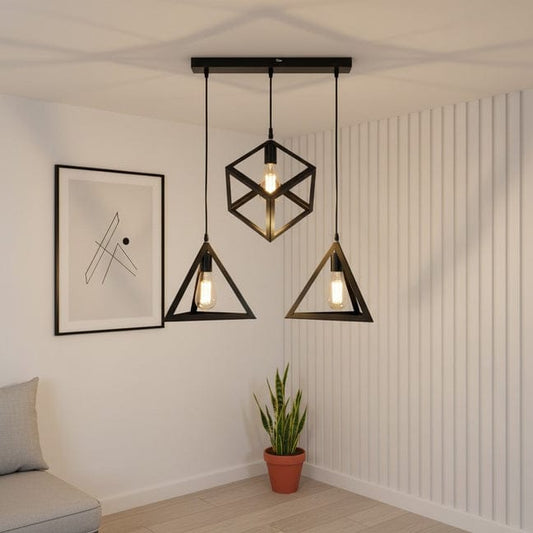 Modern Geometric 3-Light Pendant Lamp – Industrial Hanging Ceiling Light Fixture