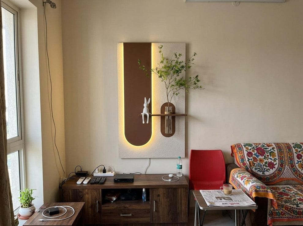 Modern Wooden Wall Art with LED Accent