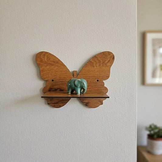 Butterfly-Shaped Wooden Wall Shelf | Decorative Floating Wall Shelf | Rustic Home Décor Display Rack