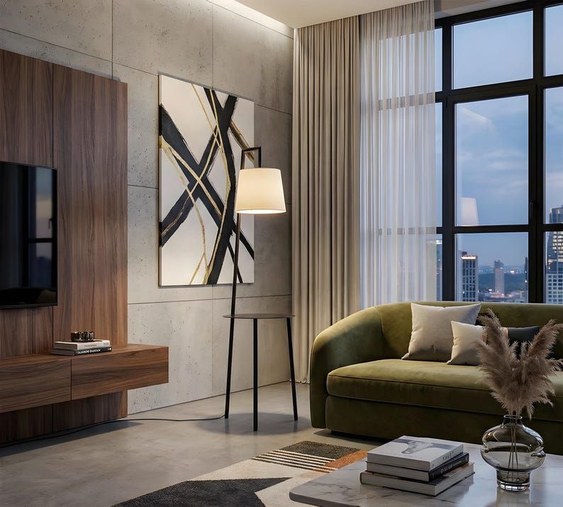 Modern Floor Lamp with Table – Minimalist Standing Lamp with Side Table