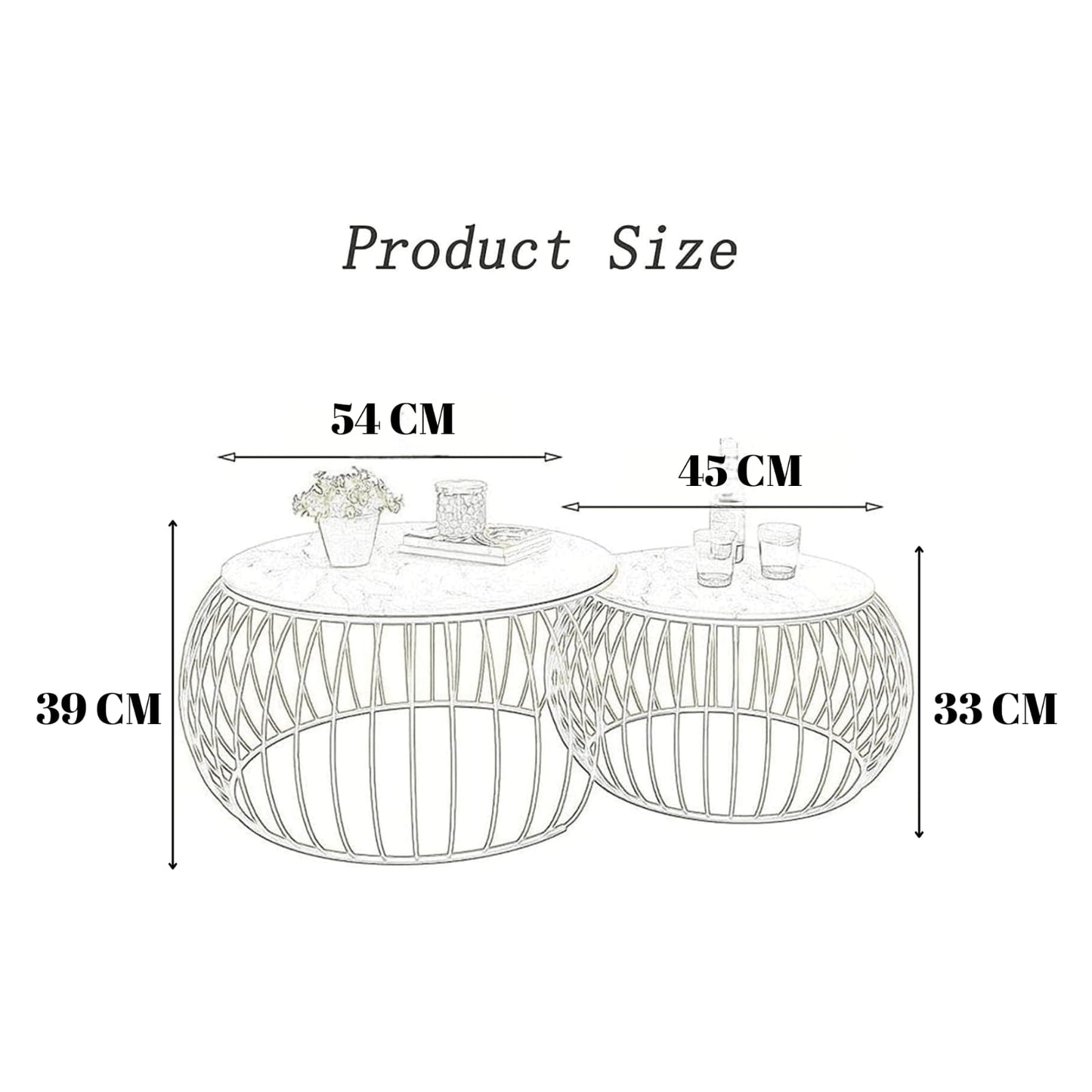 Luxury Round Coffee Table Set with Gold Finish Frame (Set of 2)