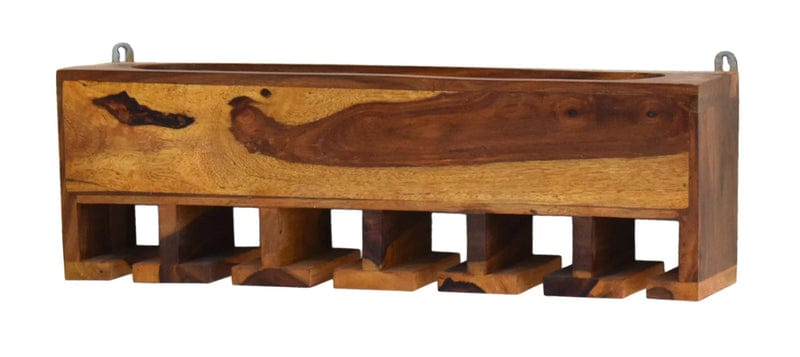 Solid Wood Wall-Mounted Wine Rack with Glass Holder – Rustic Bar Shelf