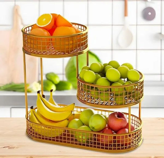 3-Tier Gold Metal Fruit & Vegetable Storage Basket