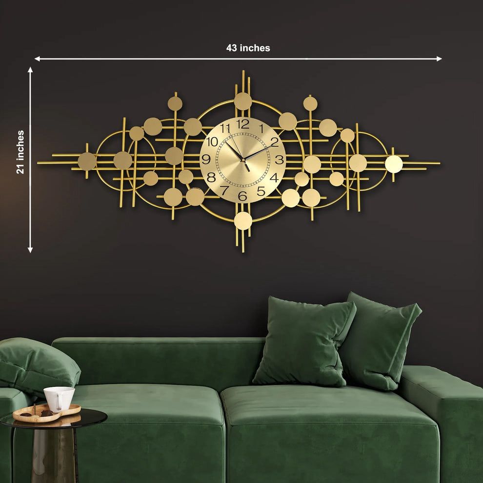 Luxury Gold Metal Wall Clock | Modern Geometric Decorative Wall Clock for Living Room, Bedroom & Office
