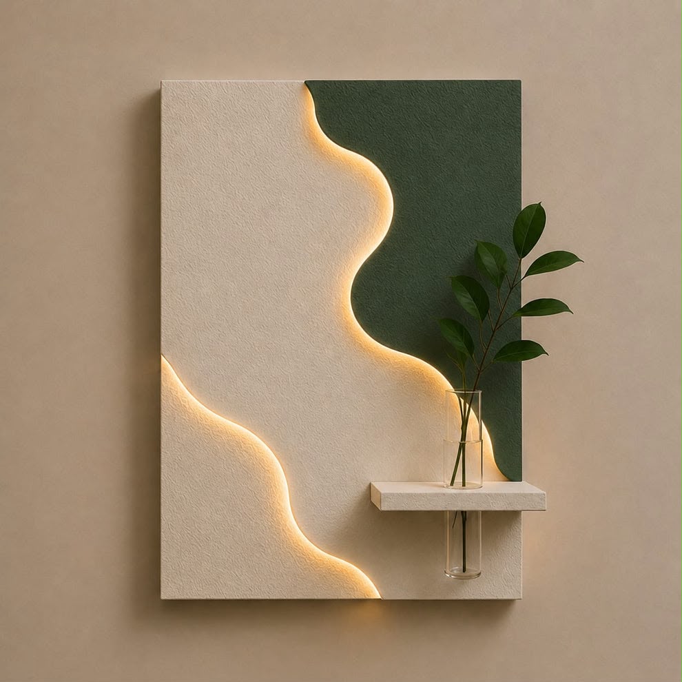 Modern Abstract LED Wall Decor with Vase Shelf | Contemporary Minimalist Wall Art
