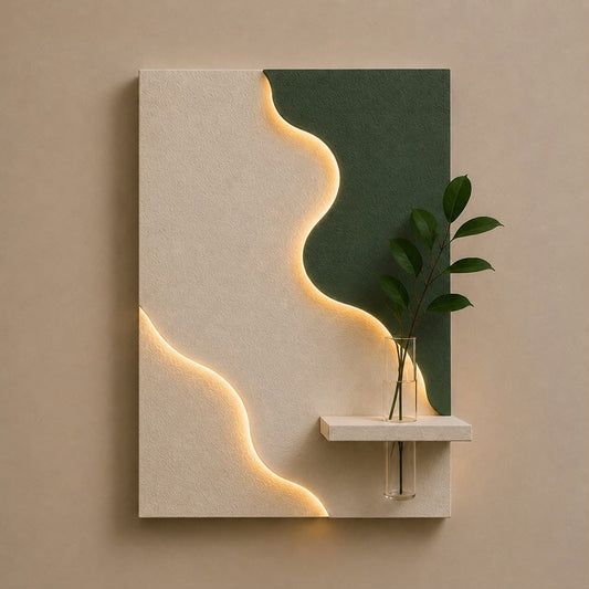 Modern Abstract LED Wall Decor with Vase Shelf | Contemporary Minimalist Wall Art