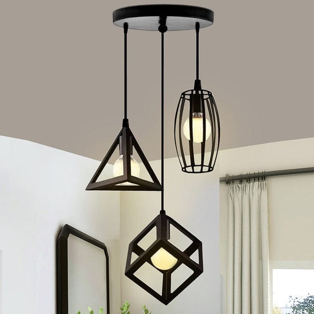 Modern Geometric 3-Light Pendant Ceiling Lamp – Industrial Decorative Hanging Light
