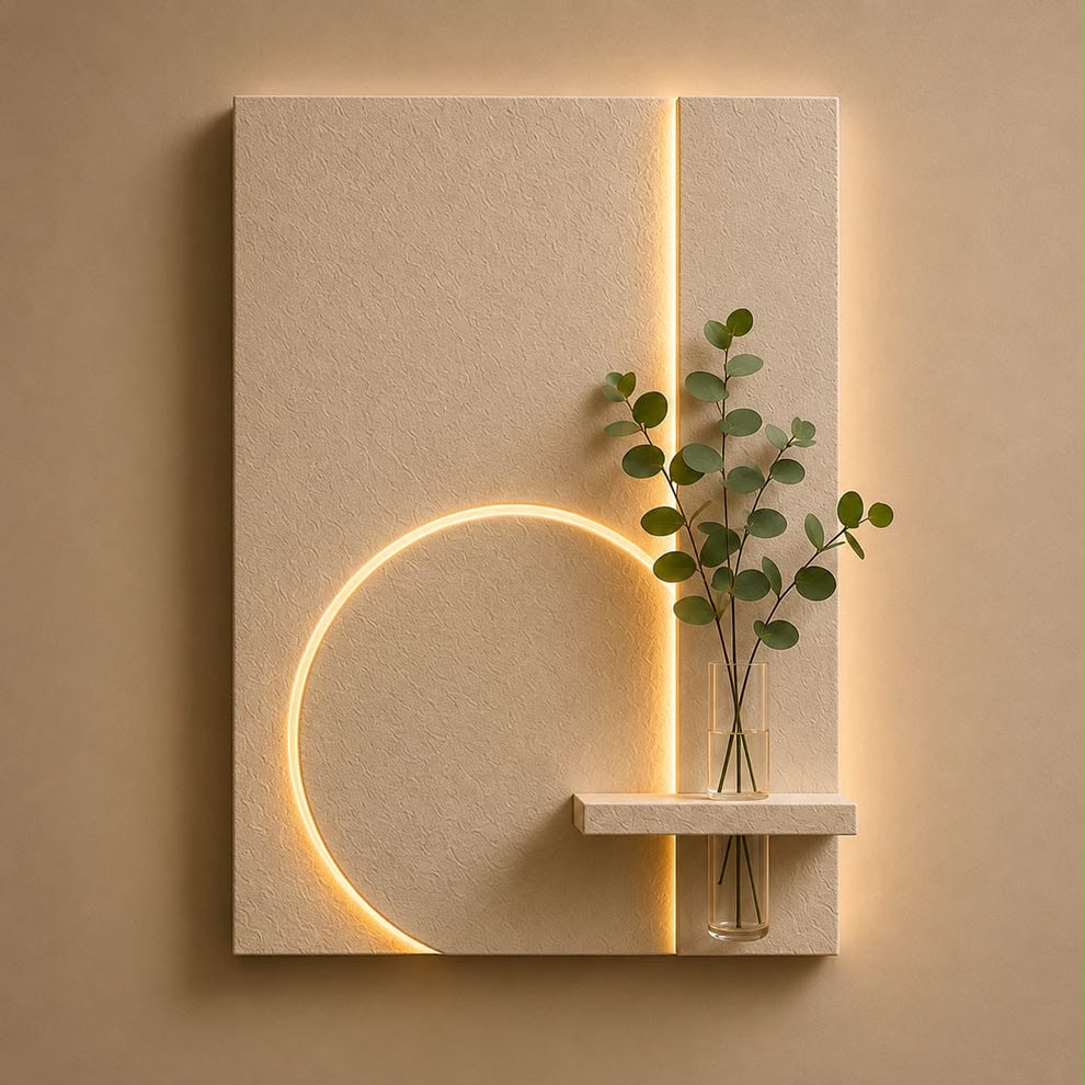 Modern LED Circle Wall Decor with Vase Shelf | Contemporary Minimalist Wall Art