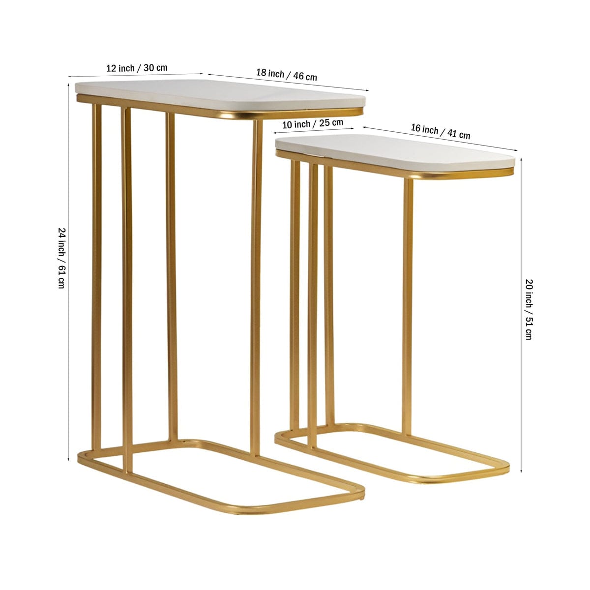 Modern Wooden Top Nesting Tables – Set of 2 (Gold Frame)
