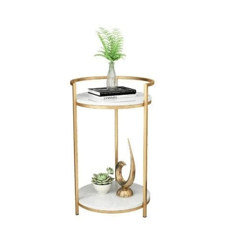 Premium Metallic Stand Two Layer Wooden Side Table