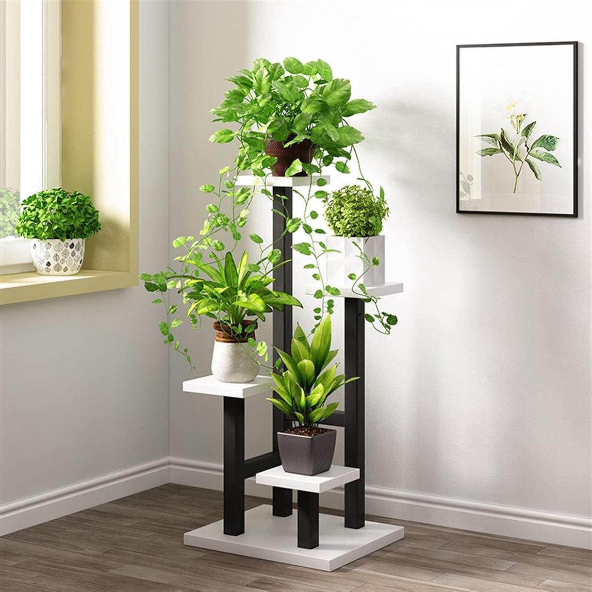 Modern Multi-Tier Plant Stand – 4 Level Indoor Flower Pot Rack (Black & White Design)