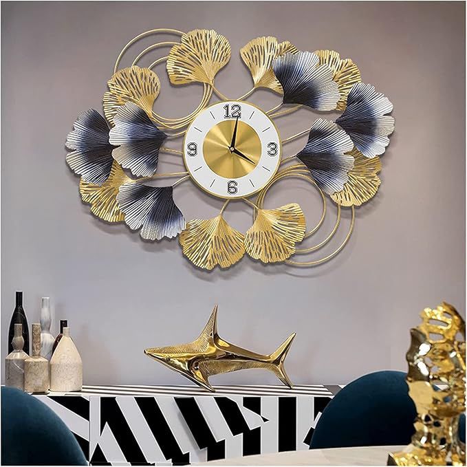 Luxury Gold & Silver Leaf Metal Wall Clock | Modern Decorative Wall Clock for Living Room, Bedroom & Office