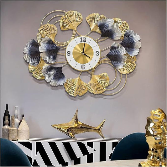 Luxury Gold & Silver Leaf Metal Wall Clock | Modern Decorative Wall Clock for Living Room, Bedroom & Office