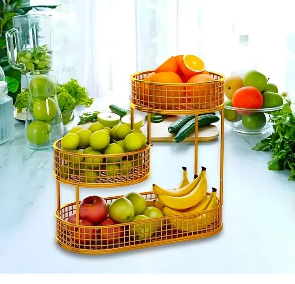 3-Tier Gold Metal Fruit & Vegetable Storage Basket