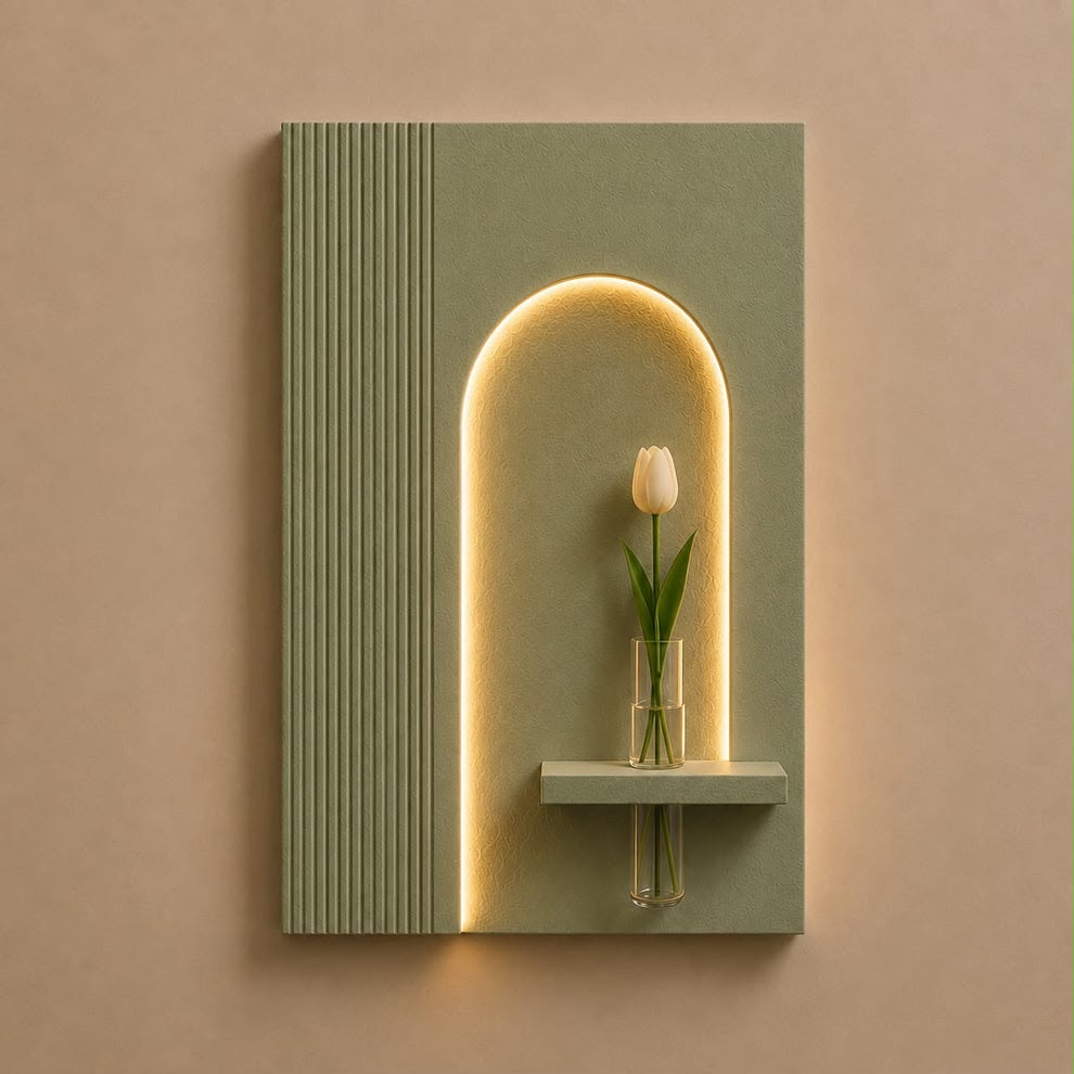 Modern LED Arch Wall Decor with Vase Shelf | Contemporary Minimalist Wall Art