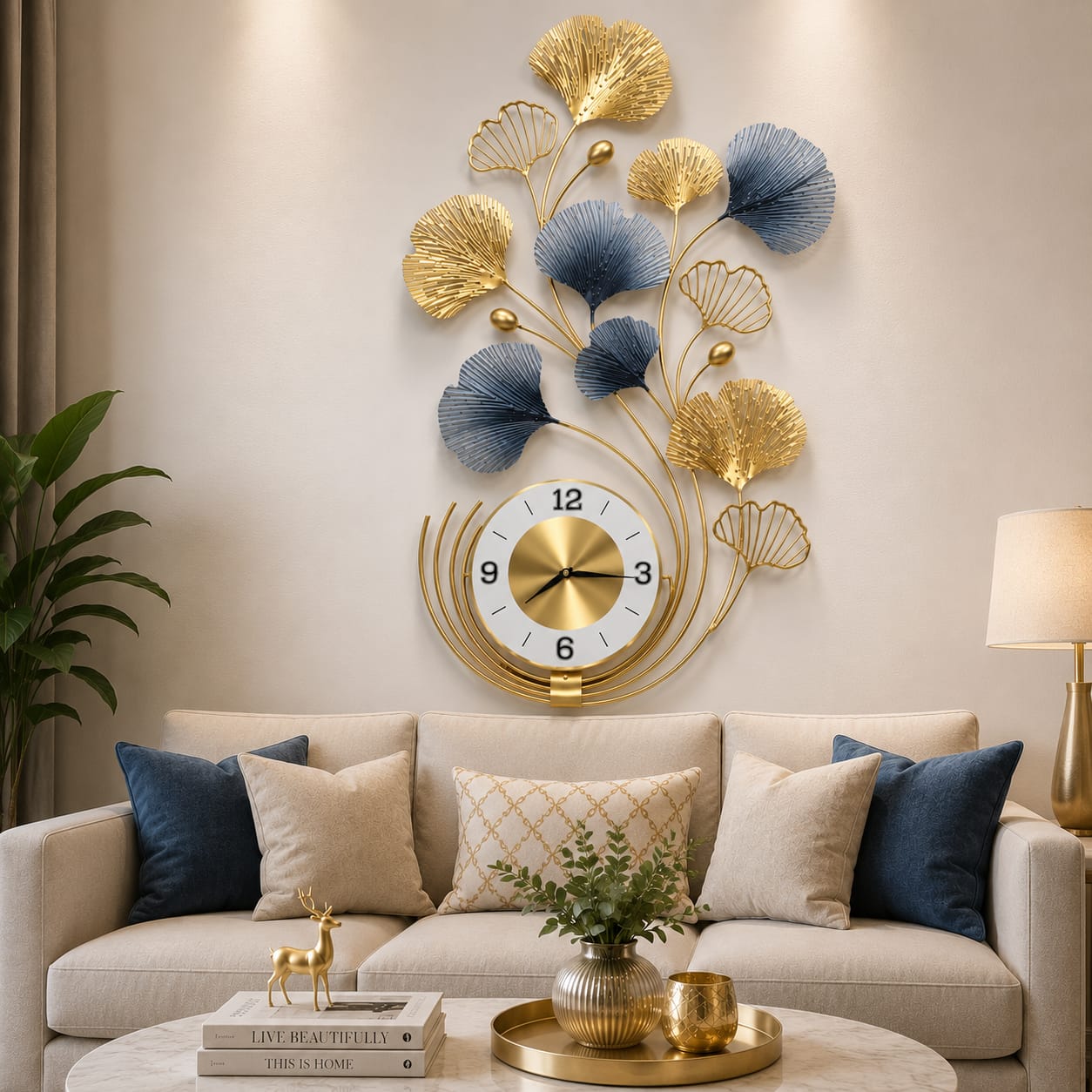 Golden Leaf Metal Wall Clock